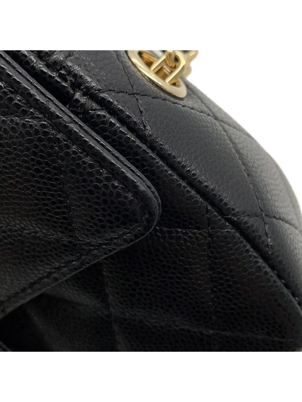 Chanel Chain Shoulder Bag Quilted CC Logo Classic Clutch Caviar Leather Black